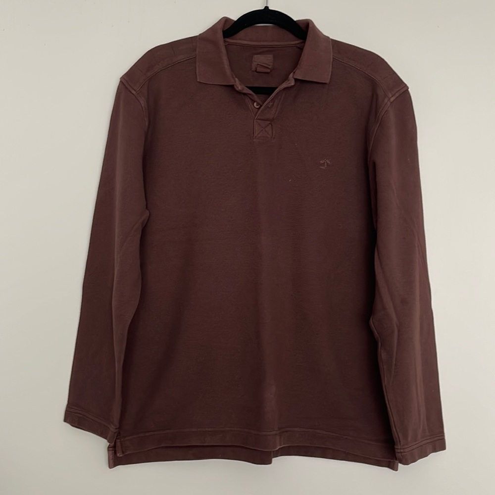 Indigo Palm Longsleeve Polo Shirt Brown Mens Size M